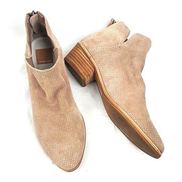 Dolce Vita Tivon‎ Perforated Tan Suede Booties - Picture 1 of 8